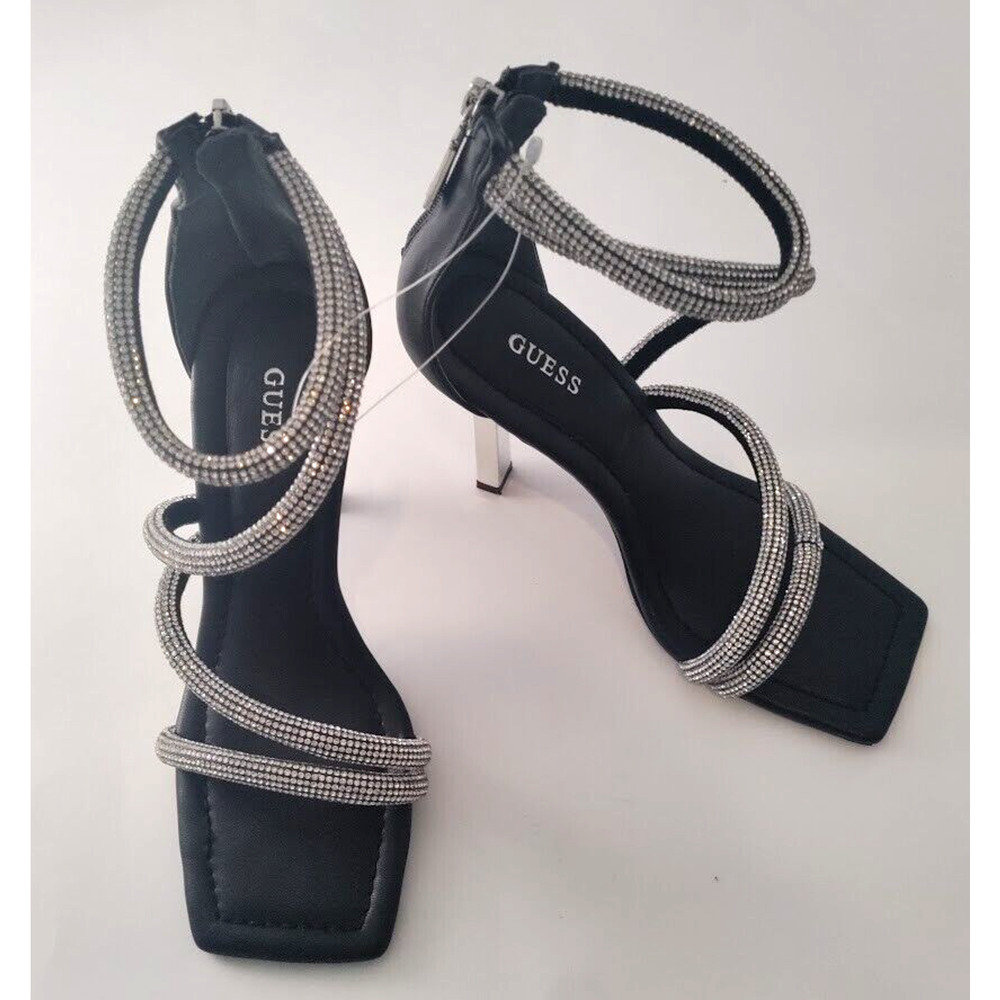 Guess Lalali Sandals Heels Women's Size 7.5 - Rhinestone Square Toe Black